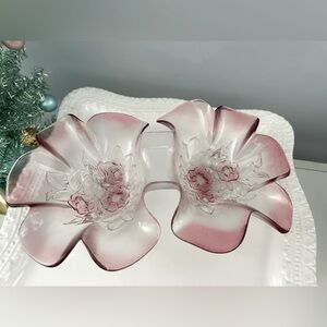 Vintage Glass Pink Mikasa Twin Rosetta Relish/candy bowls